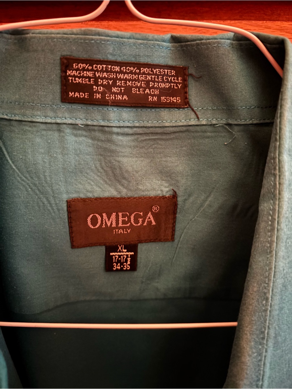 Omega Italy Teal Casual Button-Down Shirt Size 17-17.5 Neck and 34-35 Sleeve